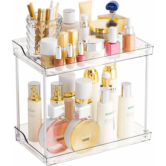 2 Tier Bathroom Counter Organizer,Tiered Organizer for Makeup,Perfume,Beauty Products,Skincare Organizers Shelf,Vanity Storage Tray Bedroom,Spice Racks Kitchen Corner,Rectangle