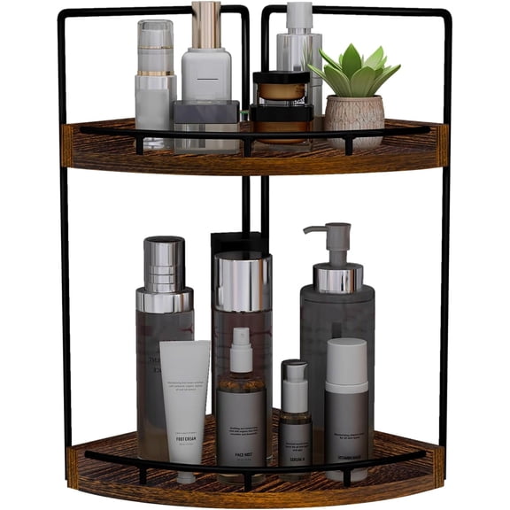 2-Tier Bathroom Counter Organizer,Vanity Corner Shelf, Skincare, Wood Countertop Storage and Organization for Kitchen (Dark Red)