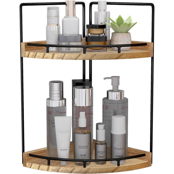 2-Tier Bathroom Counter Organizer,Vanity Counter Corner Shelf, Skincare, Wood Countertop Bathroom Storage and Organization for Kitchen (Gold)