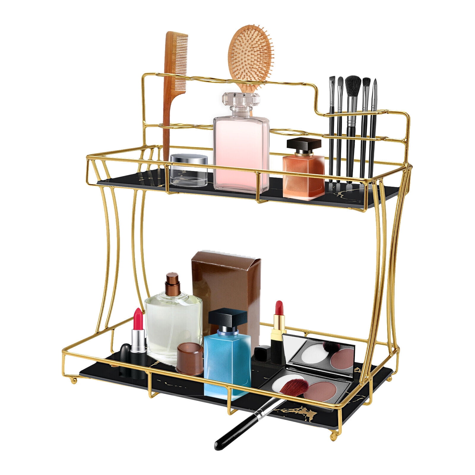 2 Tier Bathroom Countertop Organizer w/ Toothbrush Holder Vanity