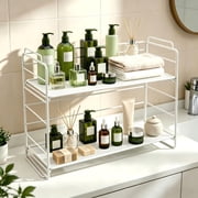 Finew 2-Tier Height-Adjustable Metal Countertop Organizer, Bathroom Storage Rack for Spices, Makeup & Toiletries, White