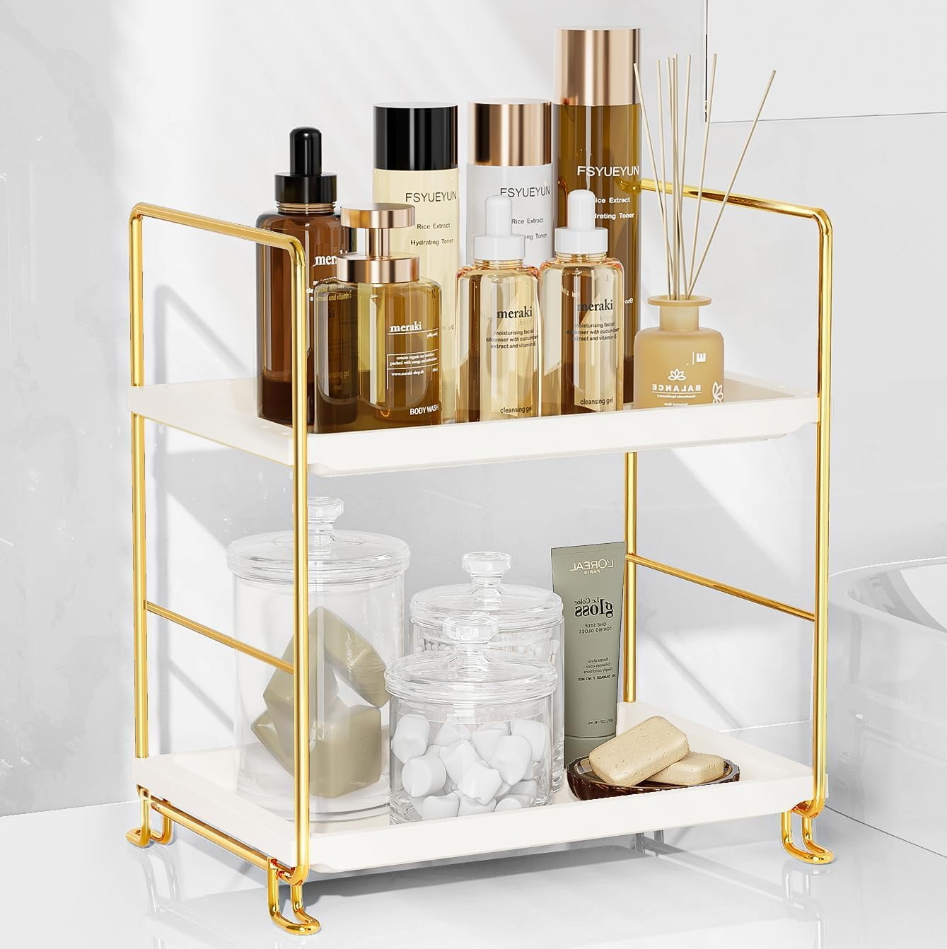 2-Tier Bathroom Countertop Organizer, Tool-Less Installation Premium ...