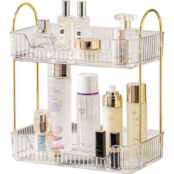 2 Tier Bathroom Organizer Countertop Makeup Perfume Tray Skincare Organizer for Bathroom Dresser Vanity (Green)