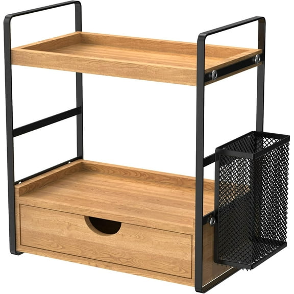 2-Tier Bathroom Organizer with Drawers and Baskets, Multi-Purpose Makeup Organizer Countertop, Large Skincare Organizers, Exquisite Vanity Organizer,Wood