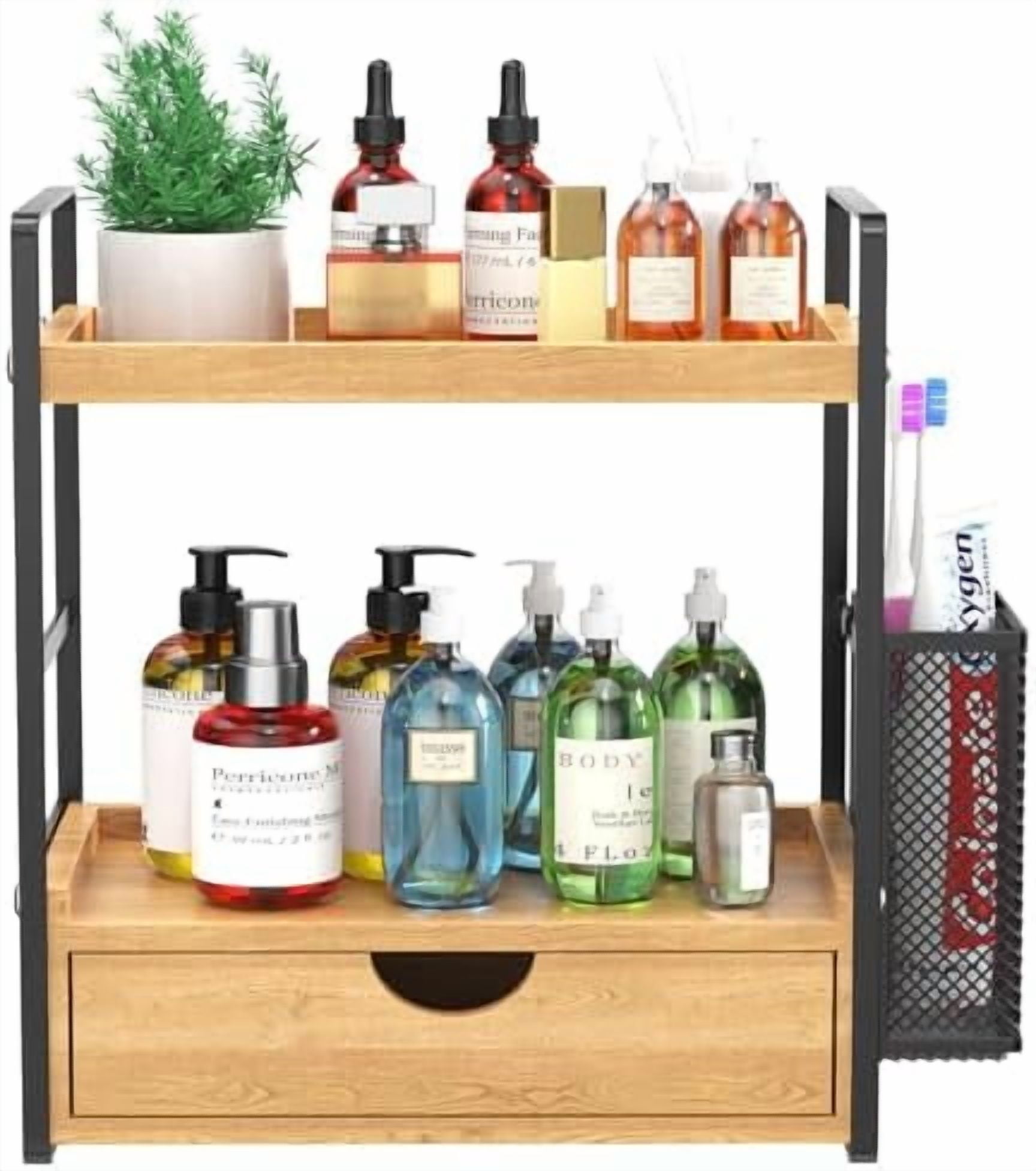 2-Tier Bathroom Organizer with Drawers and Baskets, Multi-Purpose ...