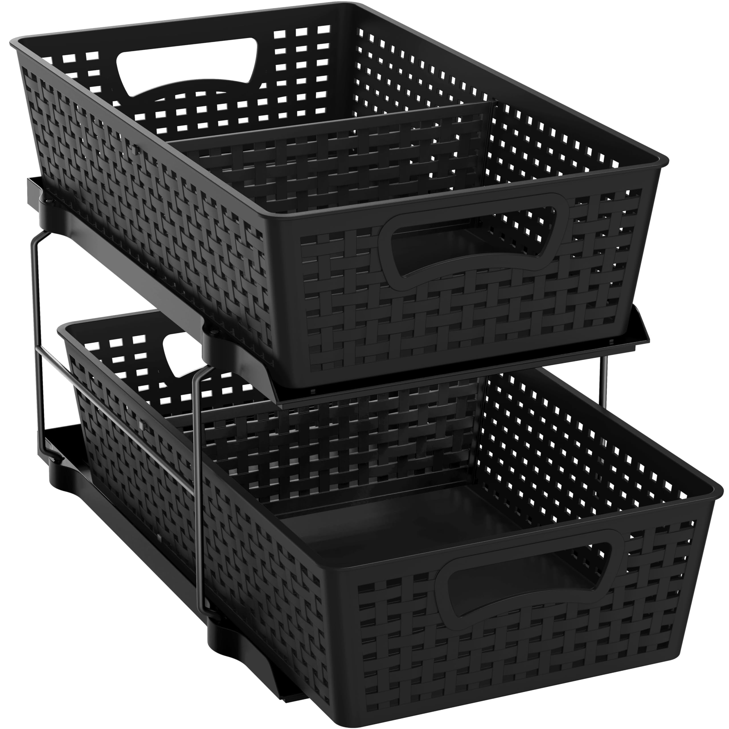 2 Tier Bathroom Organizer Tray Pull-out Sliding Drawer  Under Sink Storage Black
