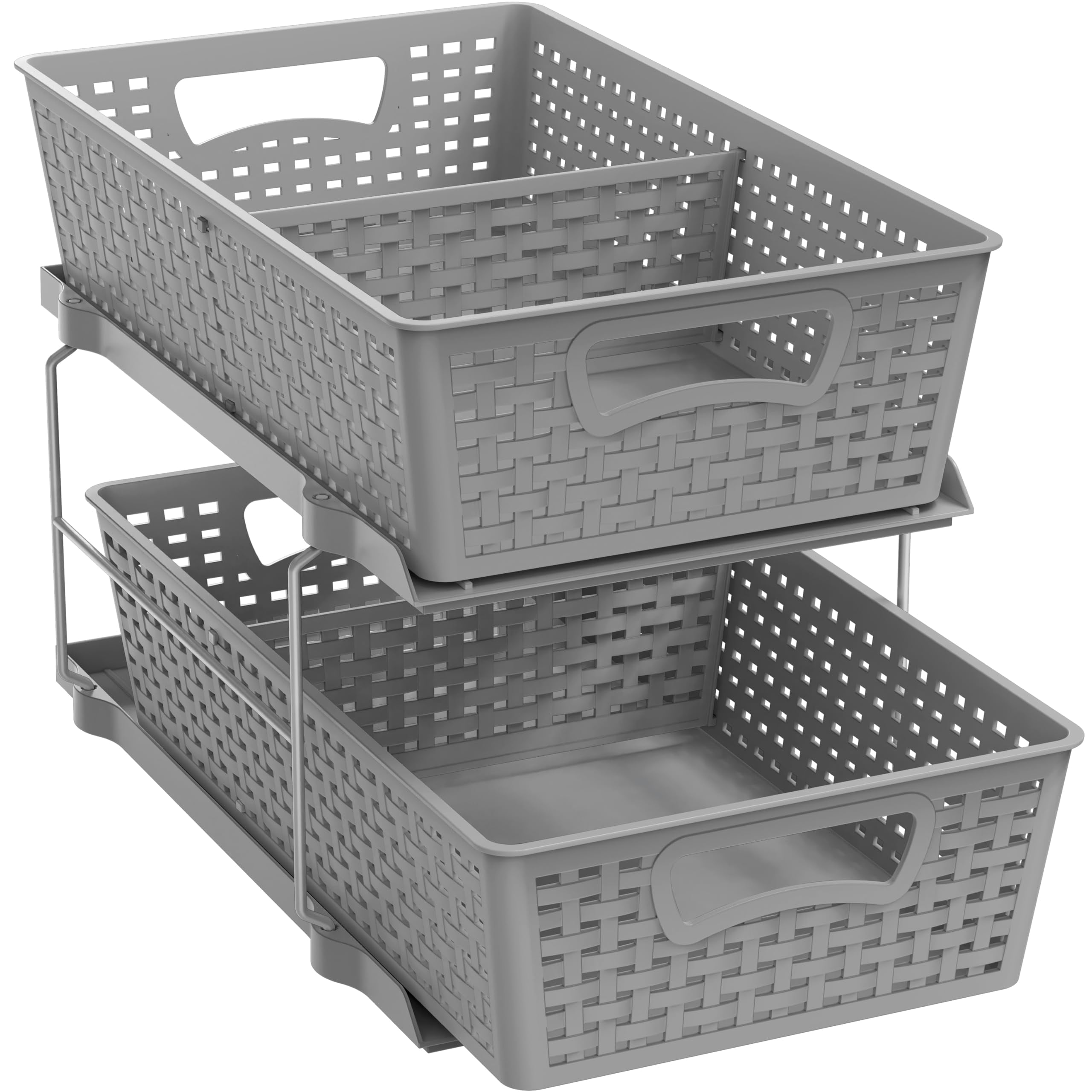2 Tier Bathroom Organizer Tray Pull-out Sliding Drawer  Under Sink Storage Gray