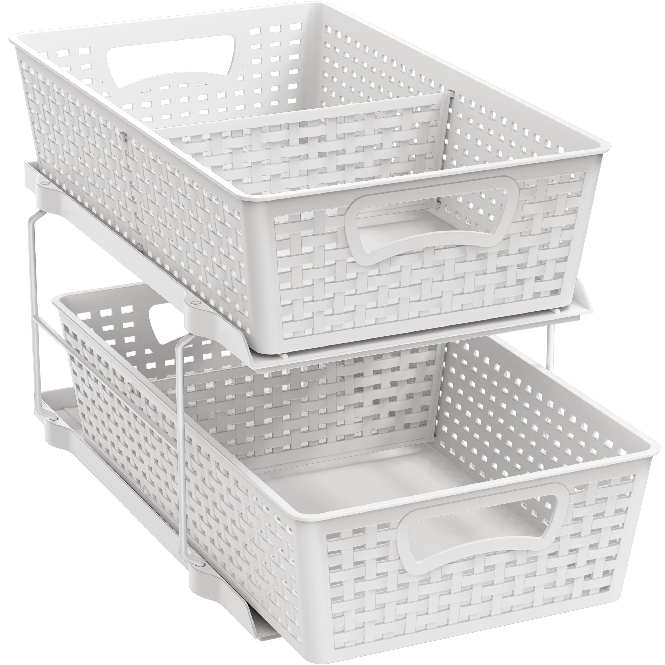 2 Tier Bathroom Organizer Tray Pull-out Sliding Drawer  Under Sink Storage White