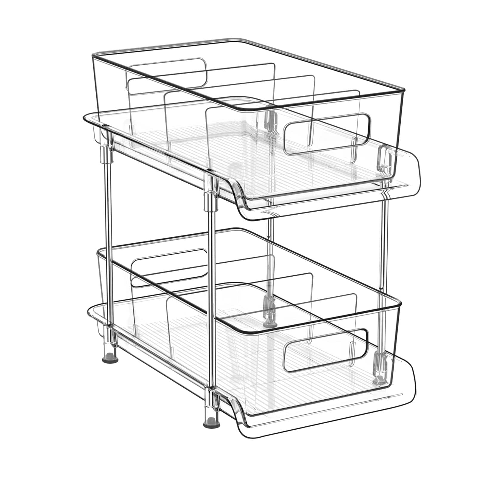 2-Tier Bathroom Organizer with Dividers, Clear Under Sink and Pull-Out Cabinet Storage for Kitchen and Pantry Organization