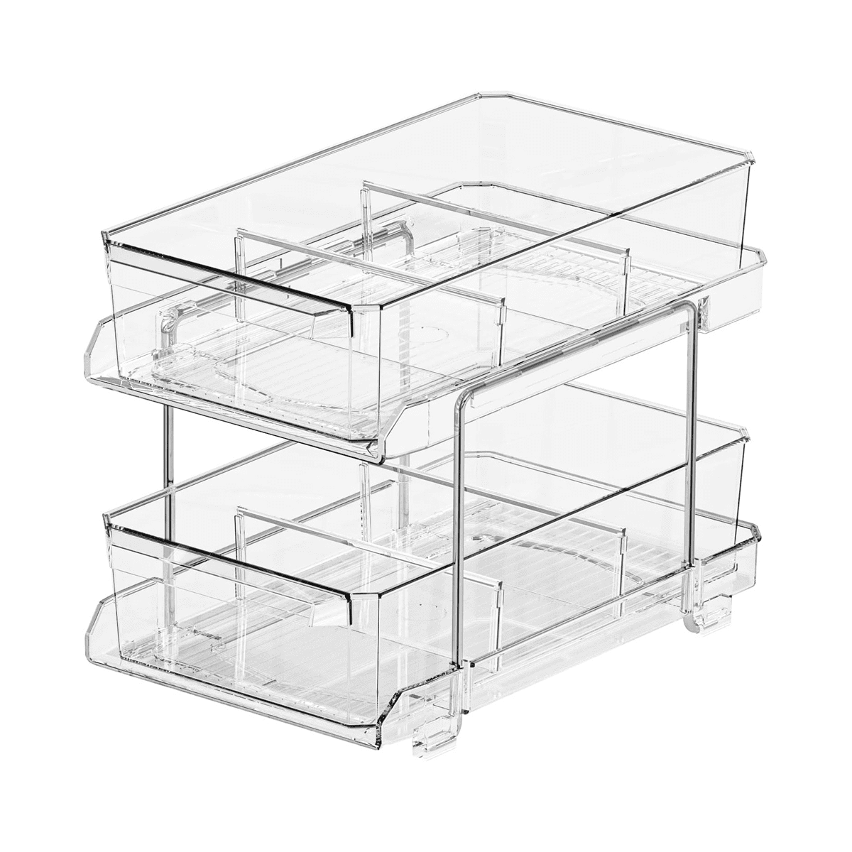 2 Tier Bathroom Organizer with Dividers,Multi SlideOut Clear Storage