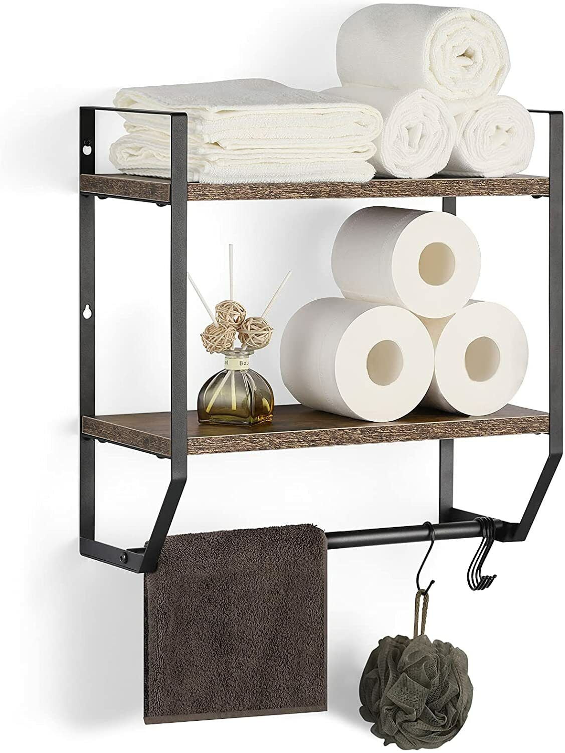 2Tier Bathroom Shelf Organizer Towel Storage Rack Over Toilet w/ Hook