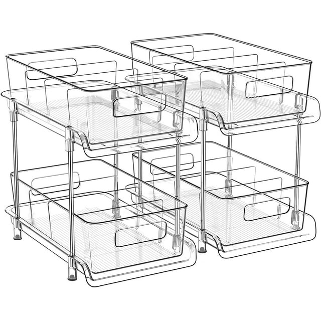 2 Tier Bathroom Storage Organizer with Dividers, Clear Under Sink