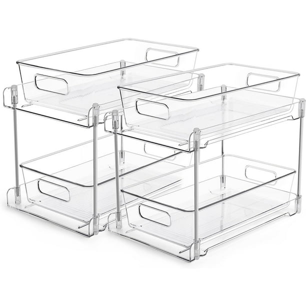 2 Tier Bathroom Storage Organizer, 2 Pack Clear Under Sink Organizers