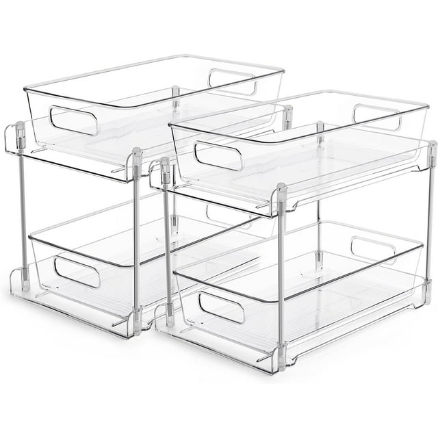2Tier Bathroom Storage Organizer, Clear Under Sink, Slide with