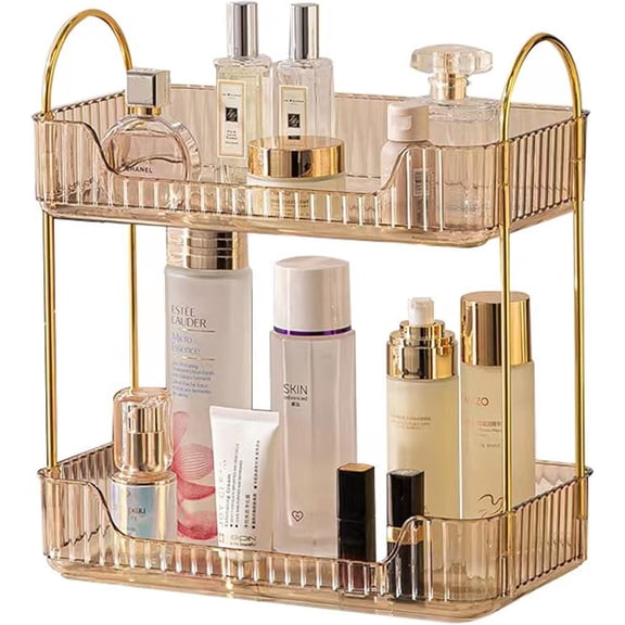 2-Tier Bathroom Vanity Organizer, Gold Countertop Storage Rack for Makeup, Cosmetics, Perfume and Skincare Essentials