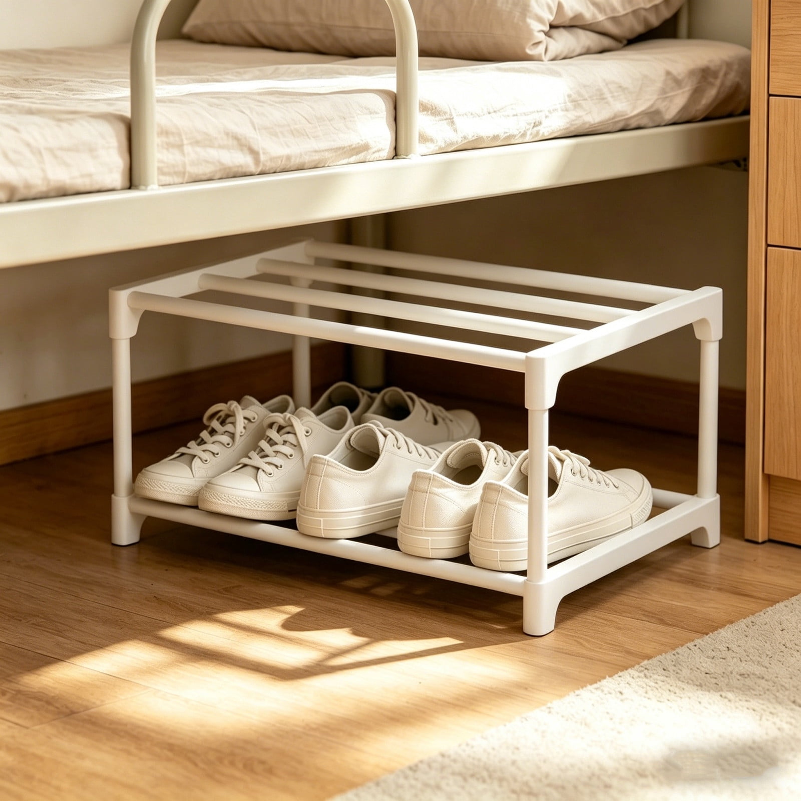 2 Tier Under Bed Shoe Rack, Space Saving Shoe Organizer Storage Shelf ...