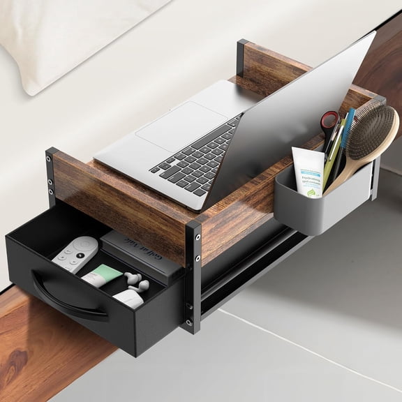 2 Tier Bedside Shelf Design for Dorm Bunk Bed, Clip on Nightstand with Fabric Drawer