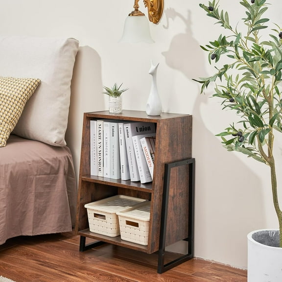 2-Tier Bedside Table, Bedside Cabinet Wooden Storage Shelf, Nightstand End Table Sofa Table Side Table for Living Room, Bedroom, Coffee Table, 50 * 32 * 68cm