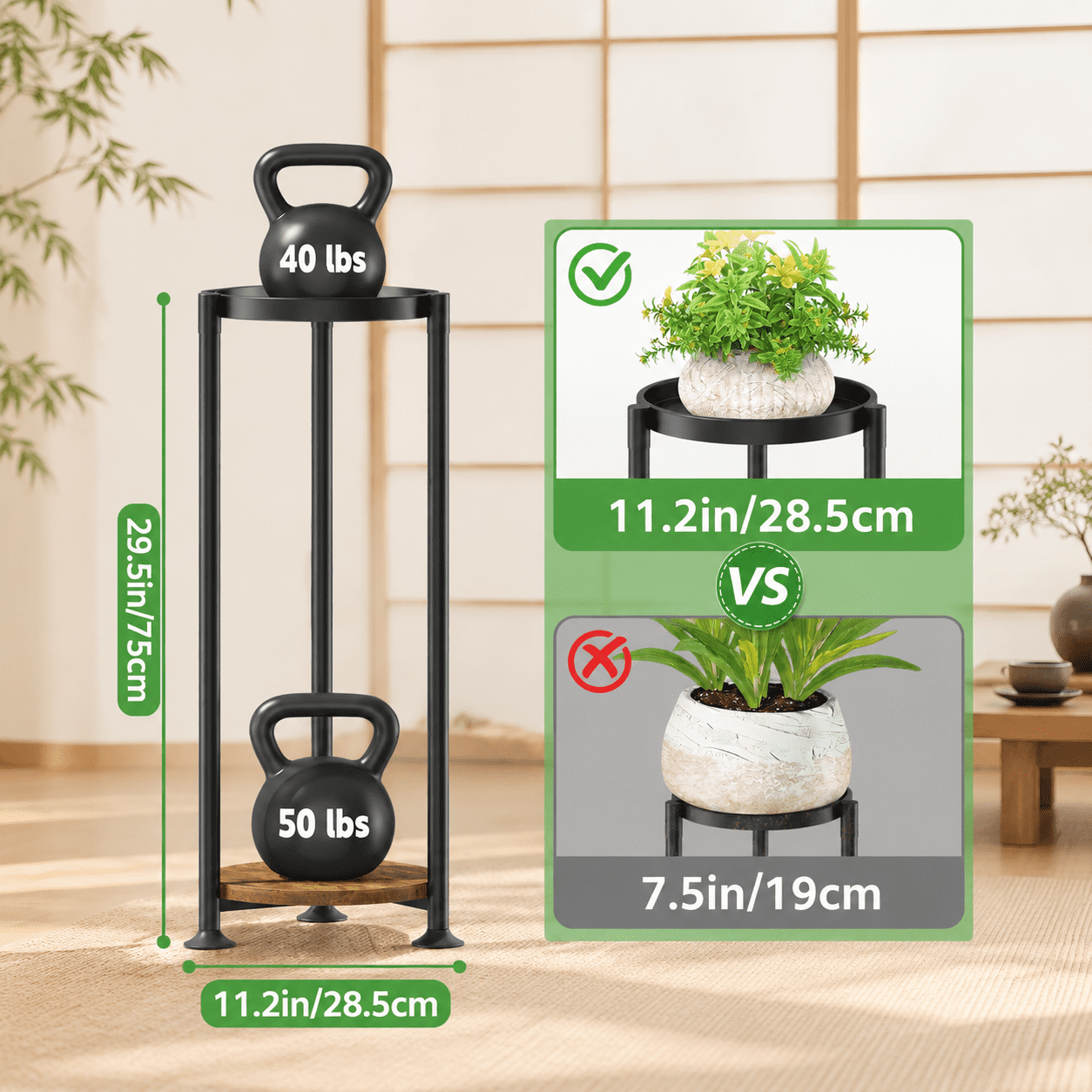 2 Tier Black + Brown Metal Plant Stand for Indoor Outdoor Corner Use ...