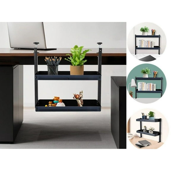2-Tier Black Clip-on Desktop Organizer Desk Shelving Table Adjustable Storage Tray