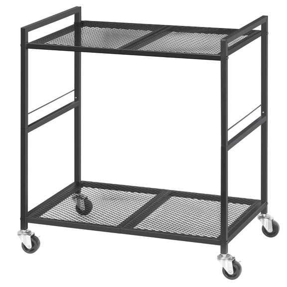 2-Tier Black Metal Rolling Storage Cart Mesh Shelf Utility Trolley for Office, Home & Printer/PC Storage