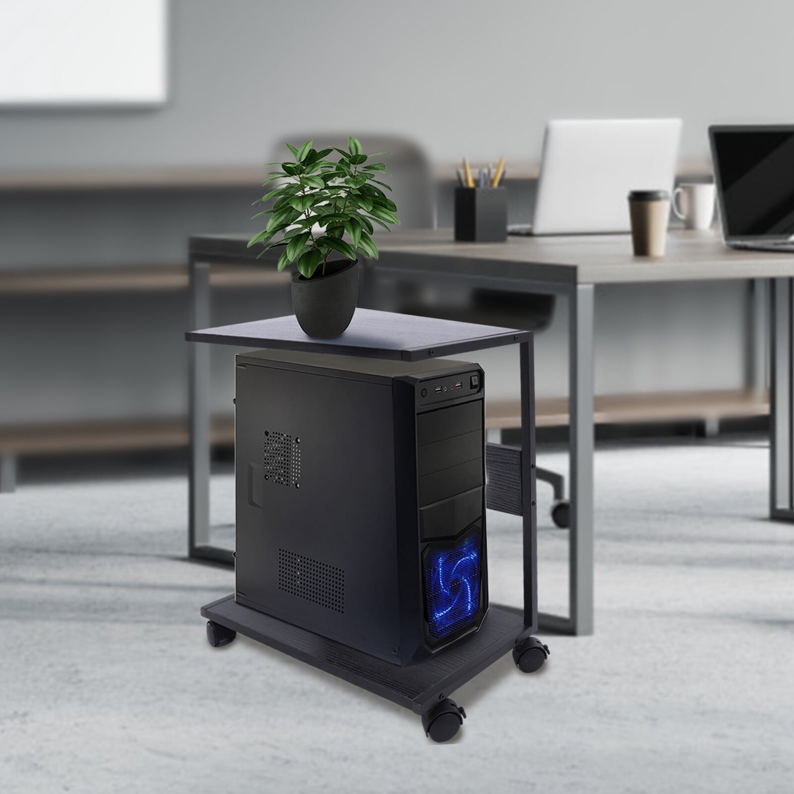SENDERPICK 2-Tier CPU Holder Cart Under Desk Computer Tower Stand Mobile PC Tower Stand 53.3*24*60cm for Conference Room, Office, Library