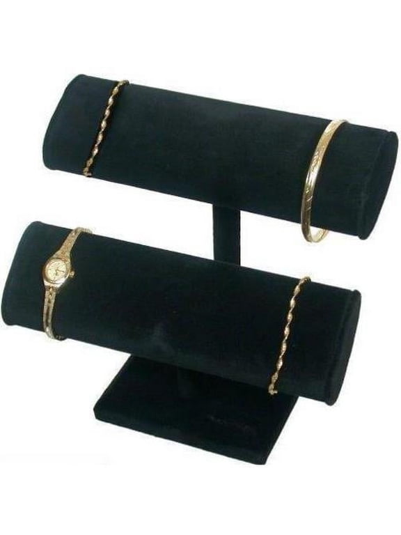 2 Tier Black Velvet T-Bar Bracelet Watch Jewelry Display Stand