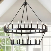 2-Tier Black Wagon Wheel Chandelier, 48-Inch Extra Large Farmhouse Light Fixture, 36-Light Industrial Pendant for Dining Room, Kitchen Island, Foyer Entryway