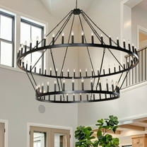 2-Tier Black Wagon Wheel Chandelier, 80-Light Extra Large Farmhouse Ceiling Light for High Ceiling, Adjustable Rustic Wagon Wheel Fixture for Indoor/Outdoor Use – Dining Room, Foyer, Porch, Entryway