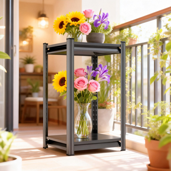 2 Tier BookShelf, Metal Bookshelves, Heavy Duty Steel Bookcases, Large Storage Capacity Adjustable Tall Industrial Bookshelf for Living Room, Bedroom and Study Room, Black (22''Hx14''Wx12''D)