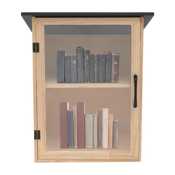 2-Tier Books Storage Box Newspapers Organizer Little Library Cabinet Library Book Box Wooden Book Cabinet Literature Exchange Cabinet for Sharing Book