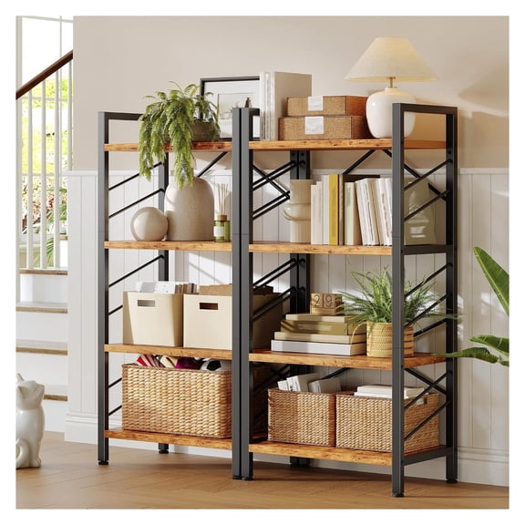2 Tier Bookshelf, Rustic Brown Industrial Bookshelf for Small Space, 4 Tier Narrow Bookcase, Upgraded Sturdy Metal Frame Open Shelving Unit