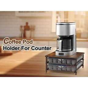 2-Tier Bronze Coffee Pod Holder, 1.2CM Burnished Wood Tray & Metal Frame Organizer for Nespresso & K-Cup Capsules - Space-Saving Countertop Storage Rack