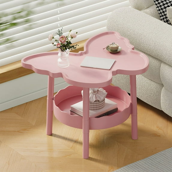 2-Tier Butterfly Shape Side Table with Storage Shelf Multifunctional End Table Nightstand for Living Room Bedroom Office Study Desk Portable Accent Table for Small Spaces(Pink)