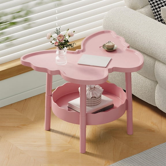 2-Tier Butterfly-Shaped Side Table | Modern Multifunctional Coffee Table with Storage Shelf | White/Yellow/Pink/Black/Green | 43x33x48cm | Plastic Bedside Desk for Living Room, Bedroom, Office