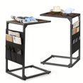 thumbnail image 1 of 2-Tier C-Shaped Side Table with 7 Storage Pockets Black, 1 of 8