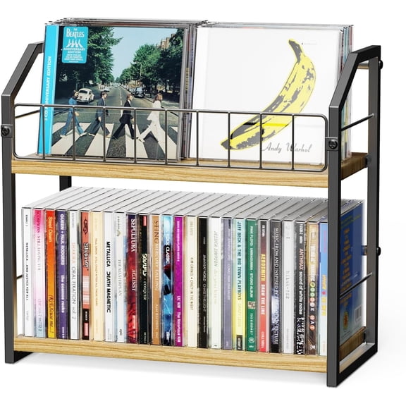 2-Tier CD Holder, CD Storage Shelf for Display, CD Organizer with Dispay Top Shelf, Premium CD Rack for Home & Office, Holds Up to 60 Standard, Ideal for Music Enthusiasts (Yellow)