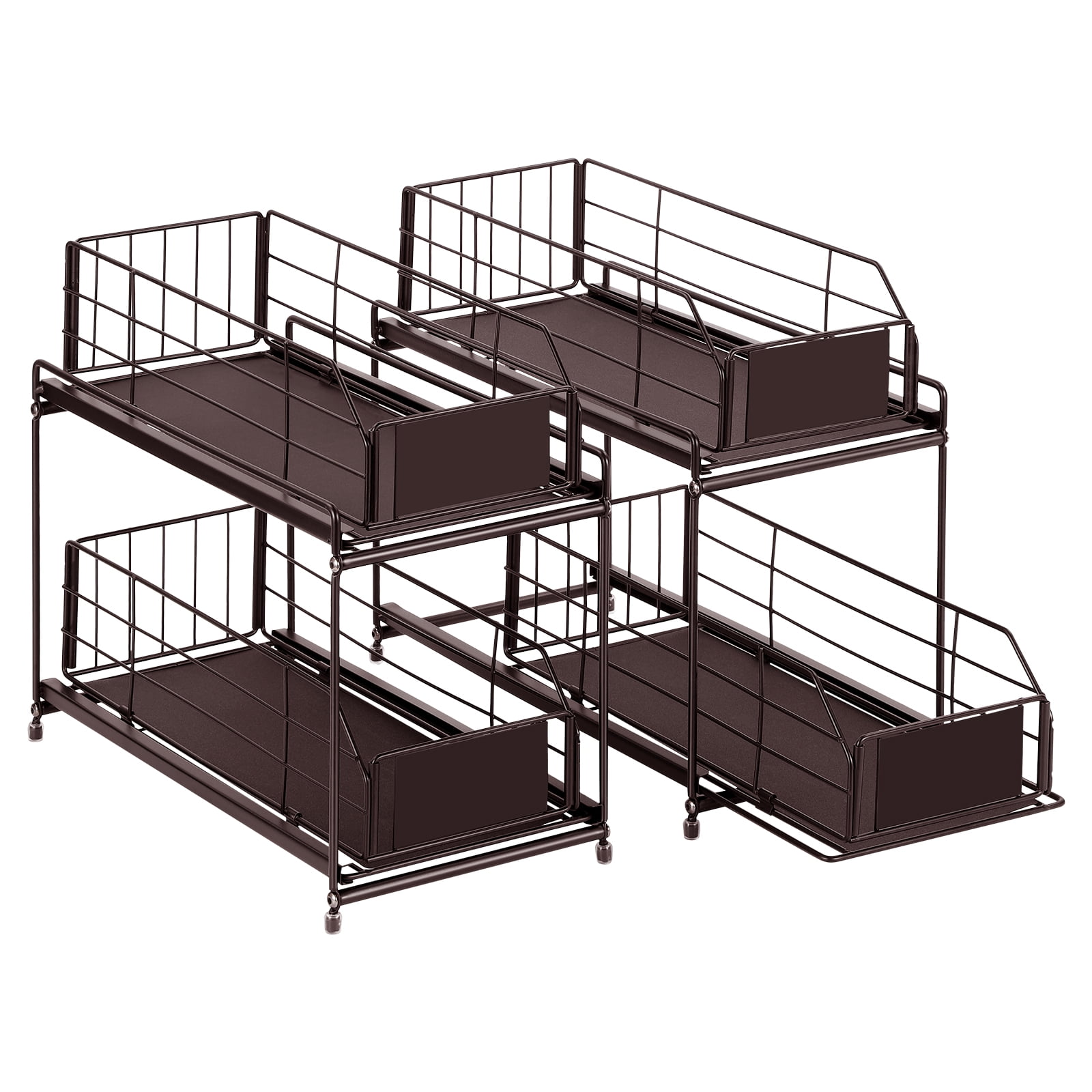2-Tier Cabinet Storage Organizer Baskets with Sliding Drawer Set of 2, Brown