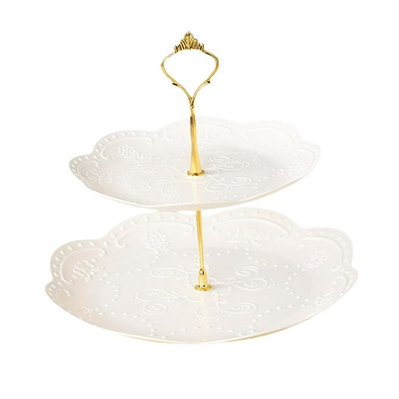 2 Tier Cake Plate Cake Holder Stand Dessert -Cake Stand- Fruit Plate for Wedding, Shower, Party Decoration Round Golden