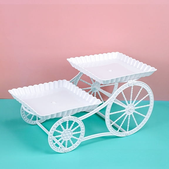 2 Tier Cake Stand Carriage Style Dessert Display Stand Plastic Cake Tower Stand for Wedding Party Catering Table Decoration