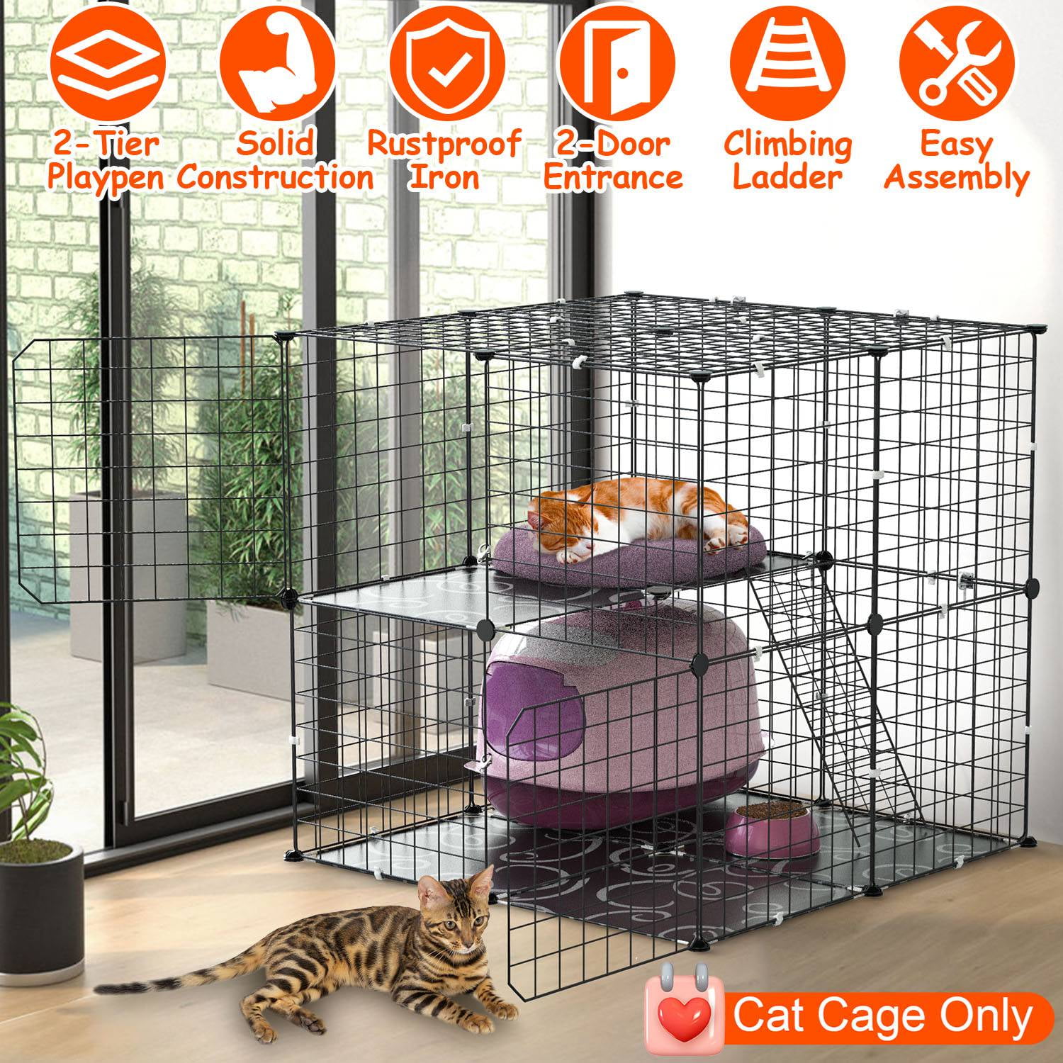 Picture of 2-Tier Cat Cage Playpen for Indoor Cats & Small Pets - Detachable Cat ...