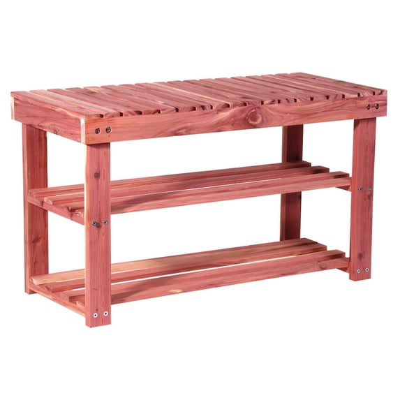 Household Essentials 2-Tier Cedar Shoe Rack and Seat Bench