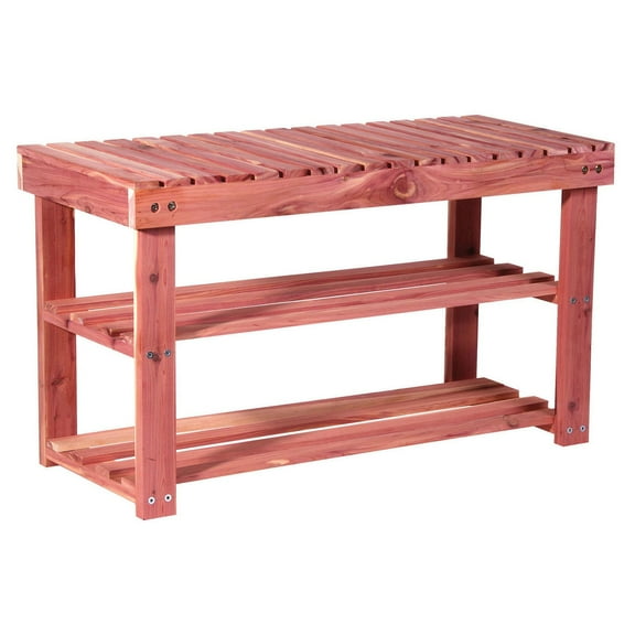 Household Essentials 2-Tier Cedar Shoe Rack and Seat Bench