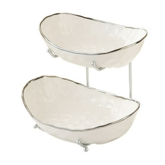 2 Tier Ceramic Fruit Basket, Decorative Tiered Fruit Basket Holder Stand Organizer for Kitchen