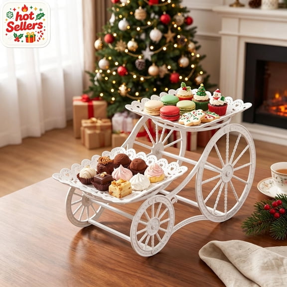 2 Tier Christmas Dessert Stand White Holiday Cupcake Holder Display Rack for Xmas Party Table Decor Cookies Candy Treats, Winter Festive Pastry Stand Gift Holiday Party Decorations Centerpiece Home