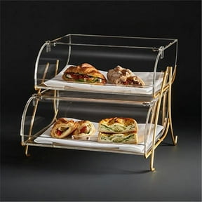 2-Tier Clear Acrylic Bakery Display Case with Brass Metal Stand