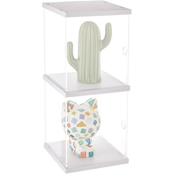 2 Tier Clear Acrylic Figure Display Case 5.9x5.9x11.8inch Minifigures Countertop Display Box Acrylic Dustproof Showcase for Models Acrylic Building Block Display Box Clear