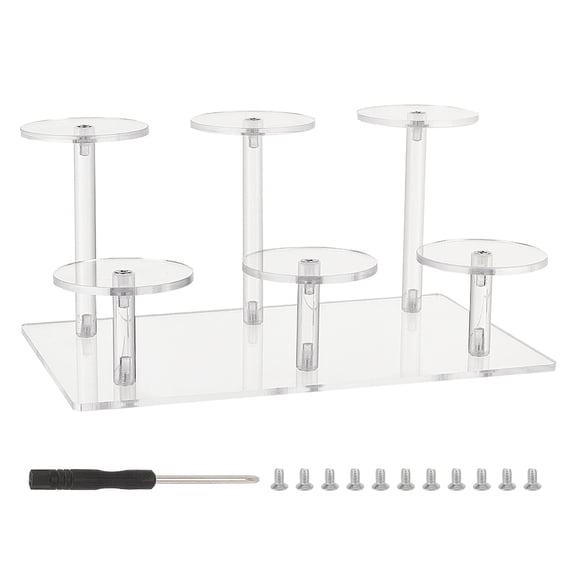 2-Tier Clear Acrylic Riser Display Stand 6 Booths Collectibles Display Holder Perfume Cosmetic Jewelry Cupcake Dessert Storage