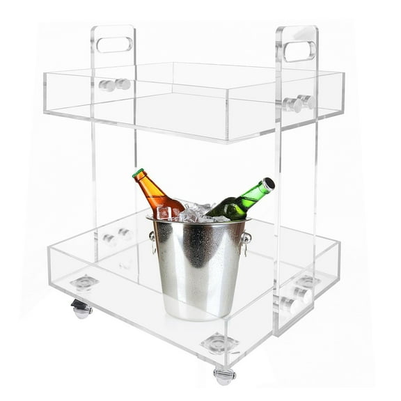 2 Tier Clear Acrylic Serving Cart Nightstand Kitchen Bar End Table Storage Side Table w/ Wheels