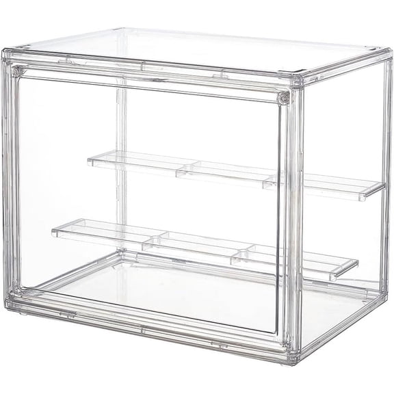 2-Tier Clear Display Case Acrylic Box Whole Scene Riser Display Stands with Door Plastic Countertop Figure Stand Shelves 10.63x7.09x8.66inch
